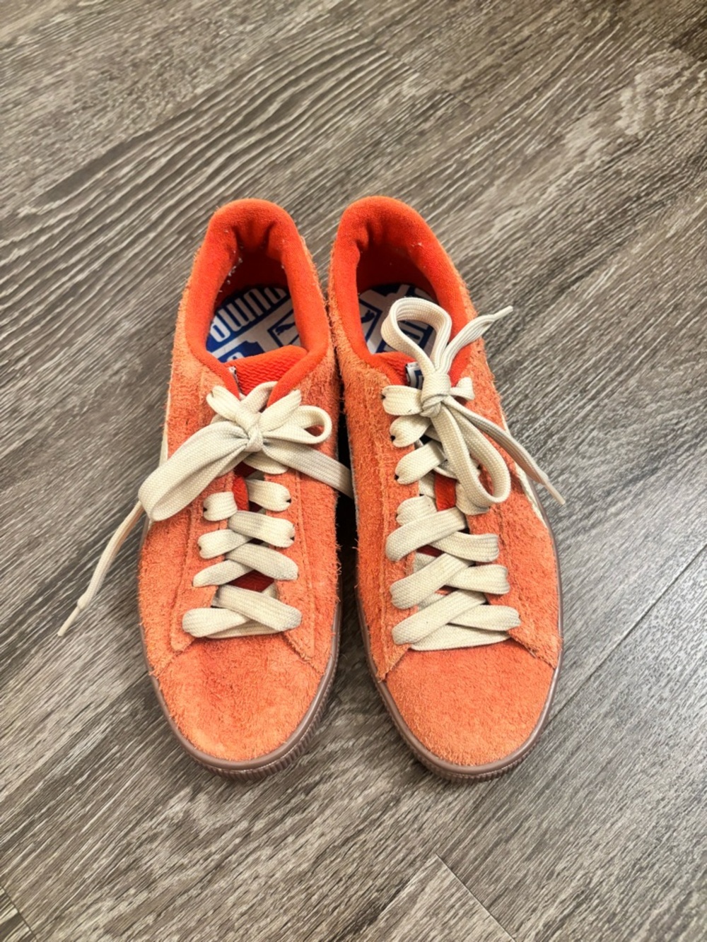 Puma Orange Suede Low-Top Sneakers with Cream Laces